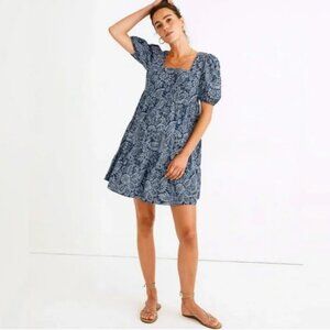 Madewell Poplin Puff-Sleeve Tiered Babydoll Dress Size 0